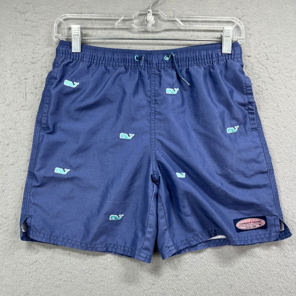 Vineyard Vines Swim Trunks Kids S Blue Whale AOP Embroidered‎ Lined Beach Casual